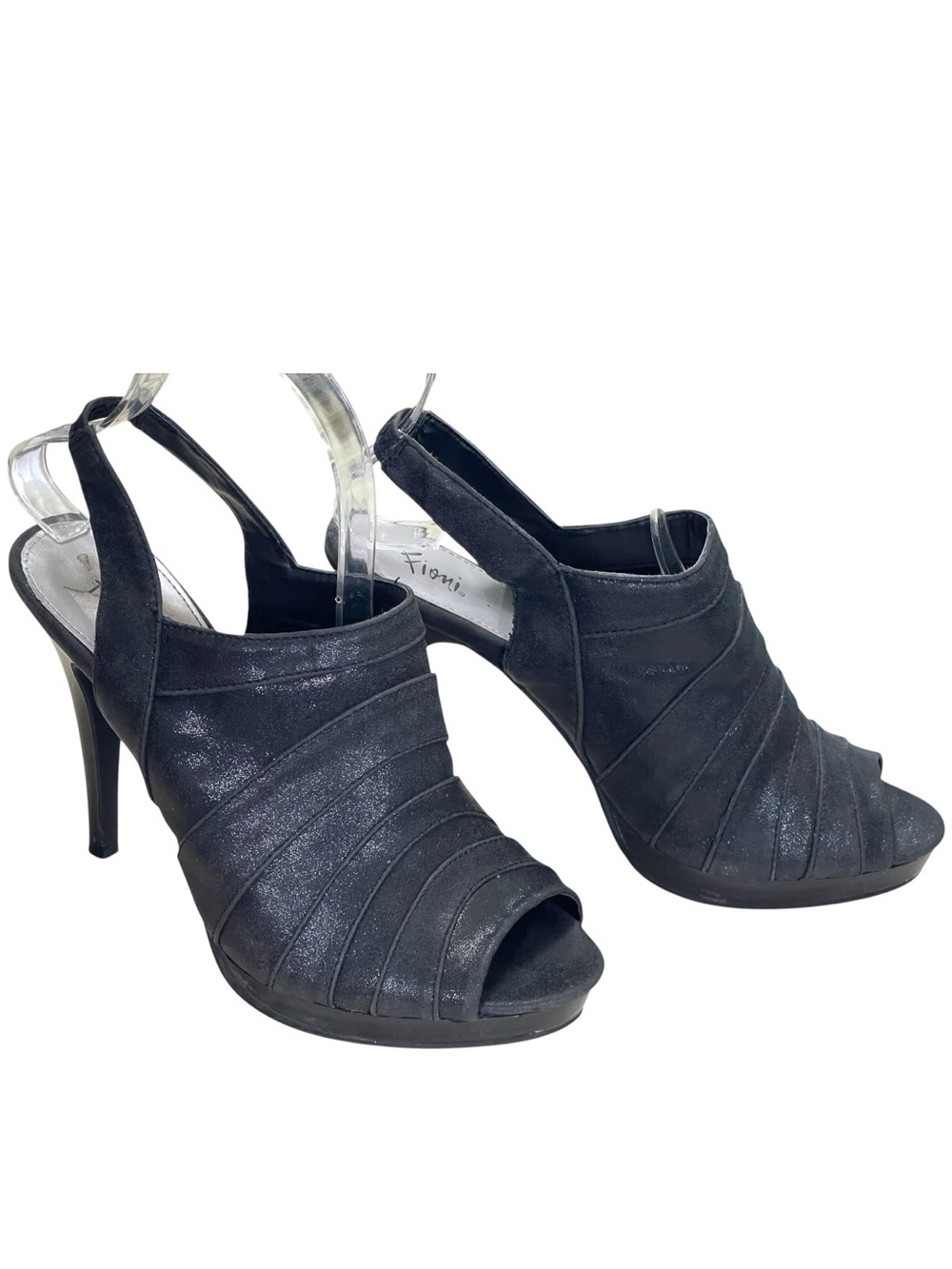 FIONI Clothing Gun Metal Black Peep-Toe Slingback High Heels - Picture 3 of 7